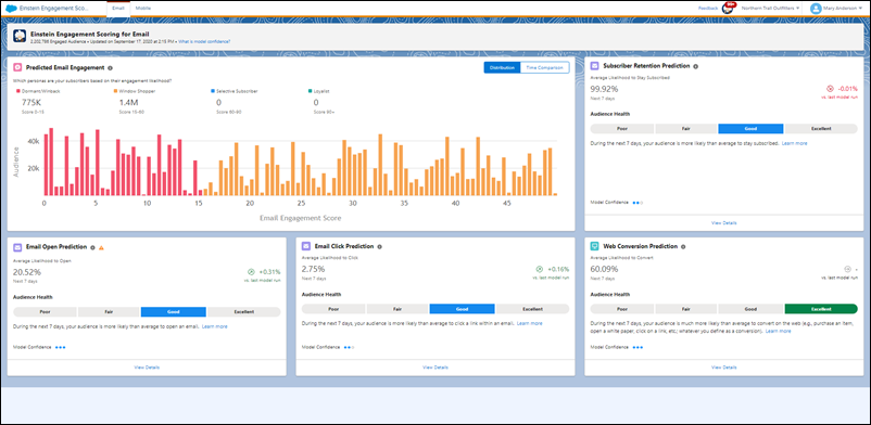 Tablero de Einstein Engagement Scoring
