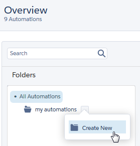 Click a folder to view its contents, and create a new folder by clicking the top level.
