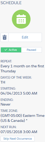Schedule Summary Pane