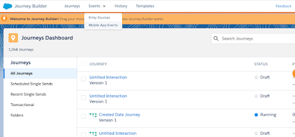mobile app events on journey dashboard