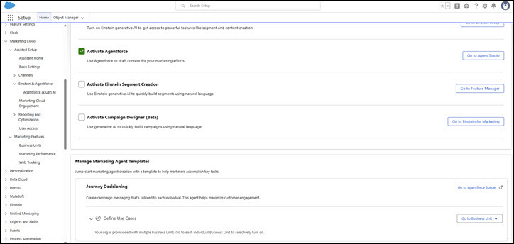 Page de configuration de la gestion des modèles d'agent marketing.