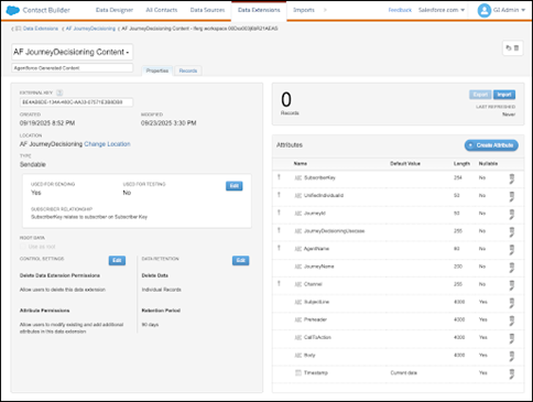 Mostra le estensioni dati Creazione di contenuti in Marketing Cloud Engagement