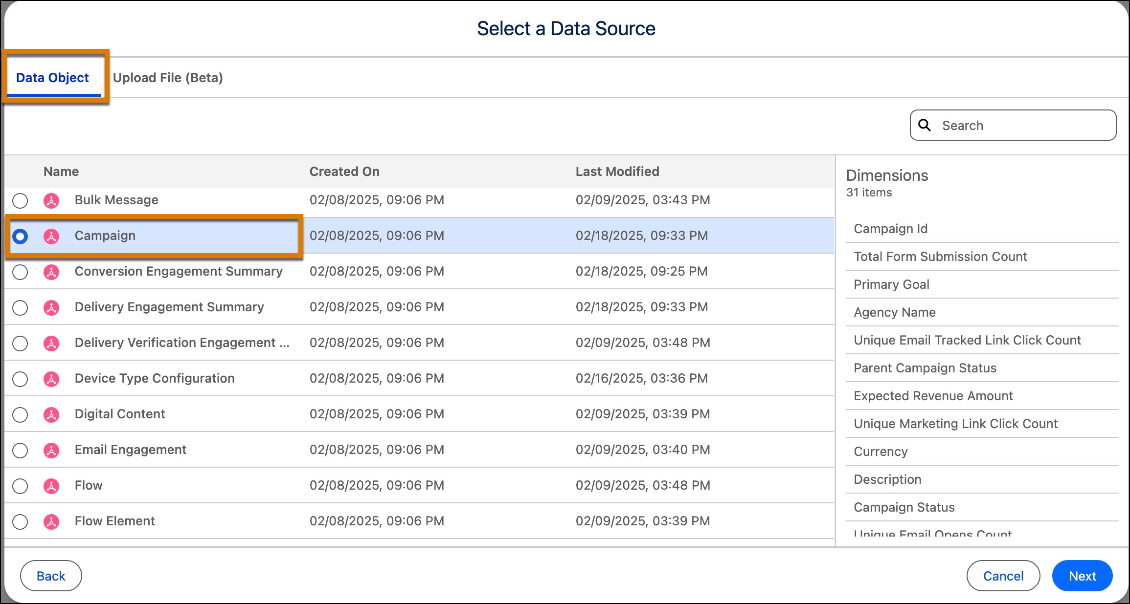 data object tab for enrichment