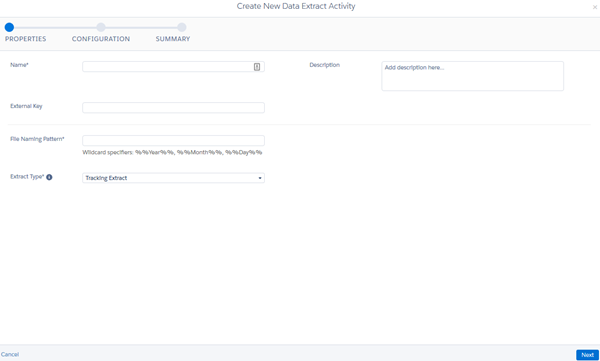 Add a filename for the extracted data and select Extract Type.