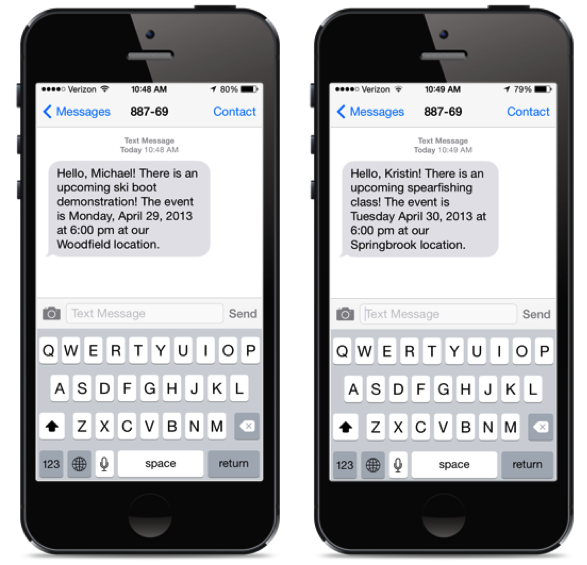 Screenshot of Personalized Outbound SMS Messages