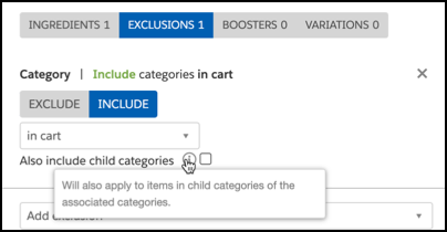 Capture d'écran montrant l'option « Inclure également des catégories enfants ».