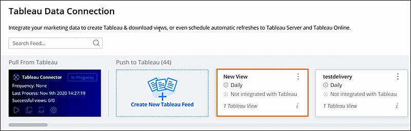New tableau view showing created data feed