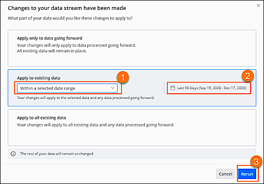 The rerun option for data stream changes