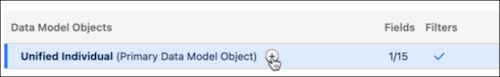 Em Objetos de modelo de dados, um cursor clica em um ícone de mais ao lado de Indivíduo unificado (objeto de modelo de dados primário)