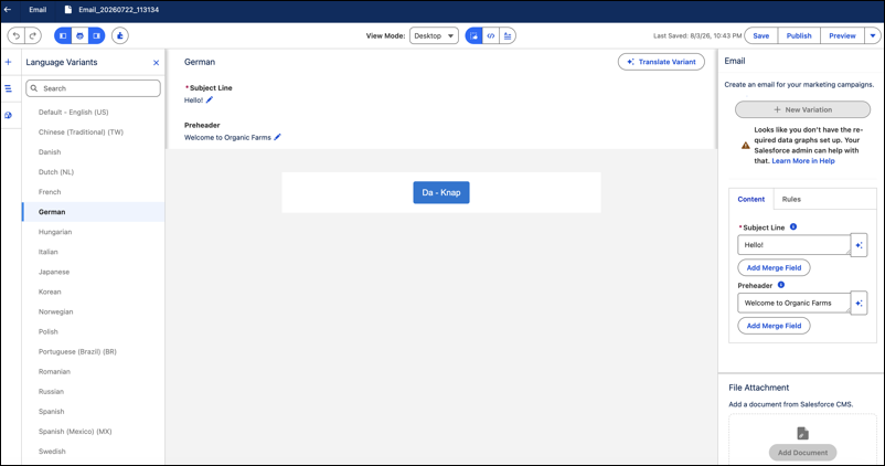 Translate Variants for Email