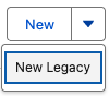 Dropdown menu showing the New Legacy option.