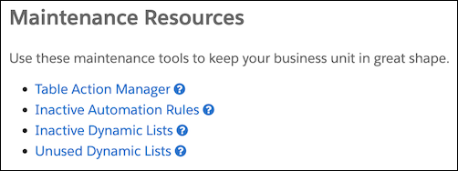 Screenshot of the Maintenance Resources section.