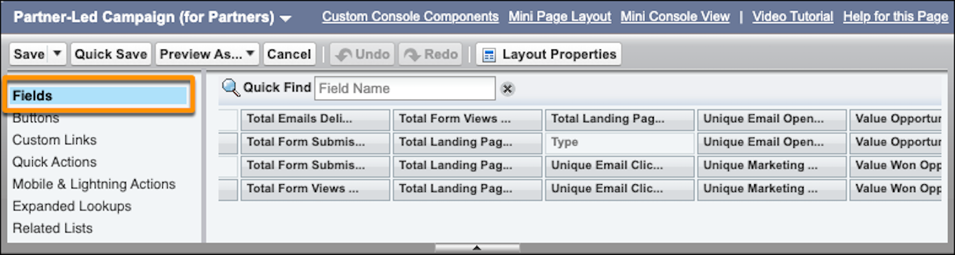 Top of page layout editor shows Engagement History fields, such as Total Emails Delivered.