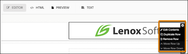 Captura de tela de um elemento editável no editor mostrando o menu suspenso.