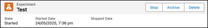 Screenshot showing experiment analytics status and control dashboard section
