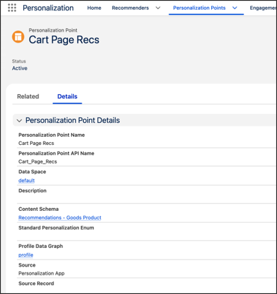 Screenshot of the personalization point record used for the experiment.