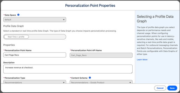 Screenshot of the personalization point record used for the experiment.