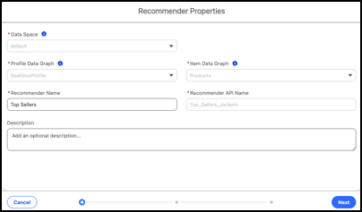 Screenshot of the Top Sellers recommender properties.