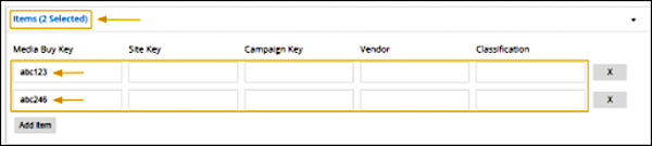 Delivery items identified by their Media Buy Keys