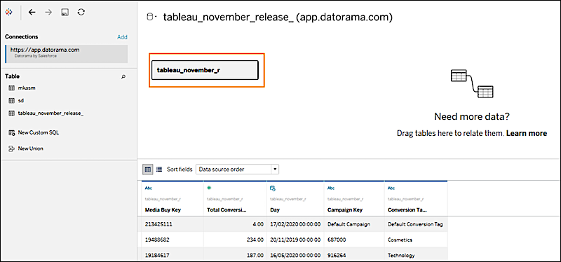 Drag report into Tableau