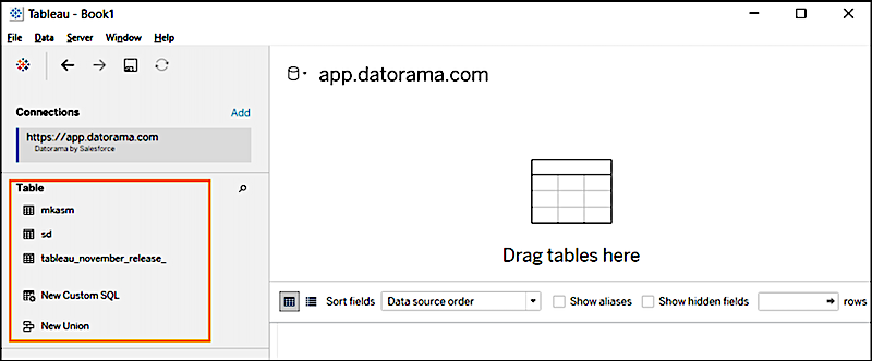 View Tableau reports from the Tables menu