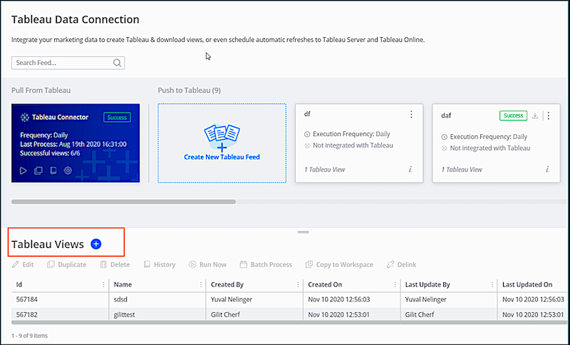 Tableau Views panel
