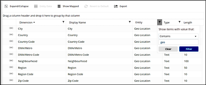 Filter dimensions by geolocation