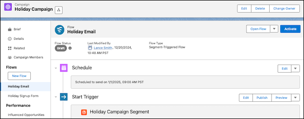 Top of campaign record showing the sidebar and header.