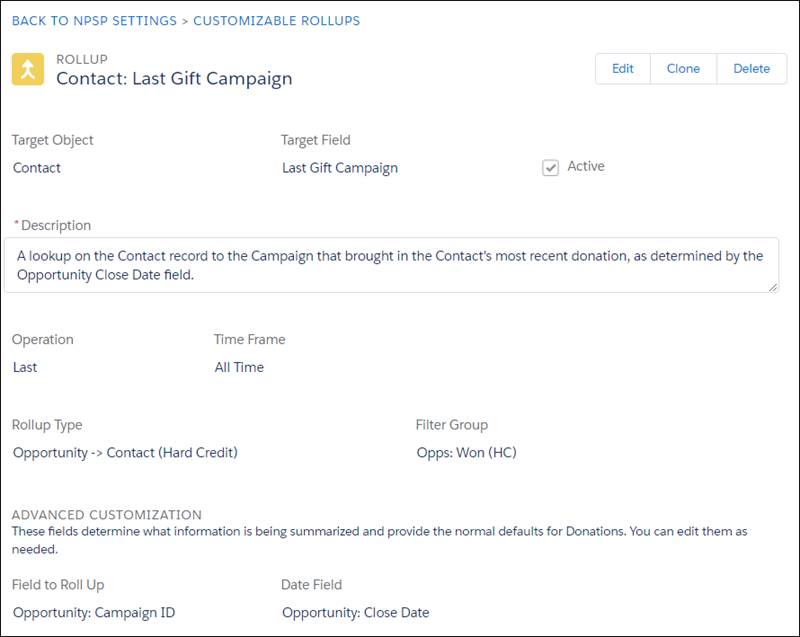 Customizable Rollup definition for Last Gift Campaign rollup
