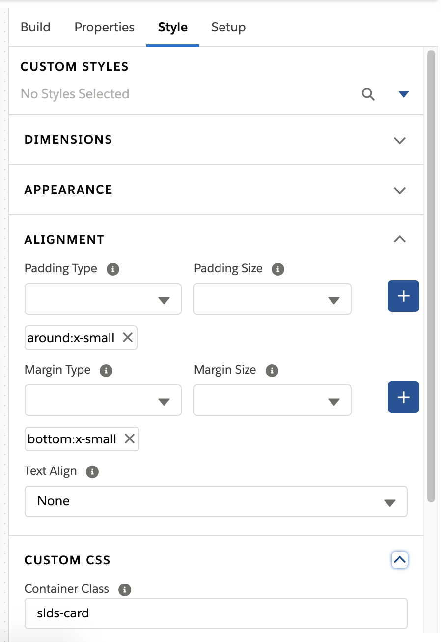 FlexCard Designer Style panel