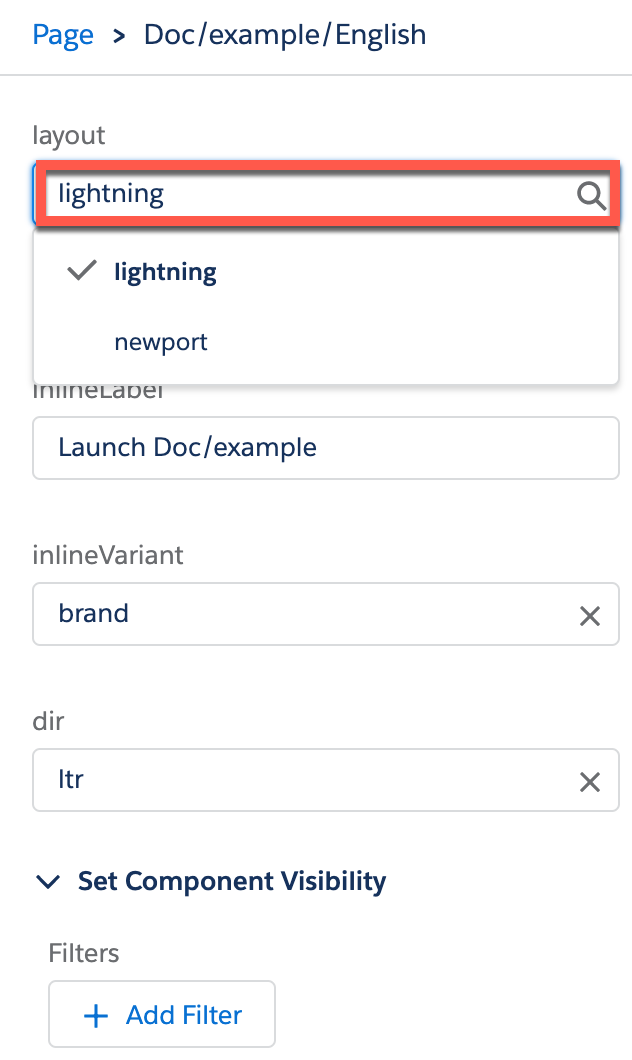 The Lightning and Newport layout options for an LWC OmniScript component.