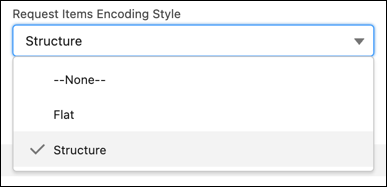 An image of the Request Items Encoding Style drop-down menu, showing None, Flat, and Structure.