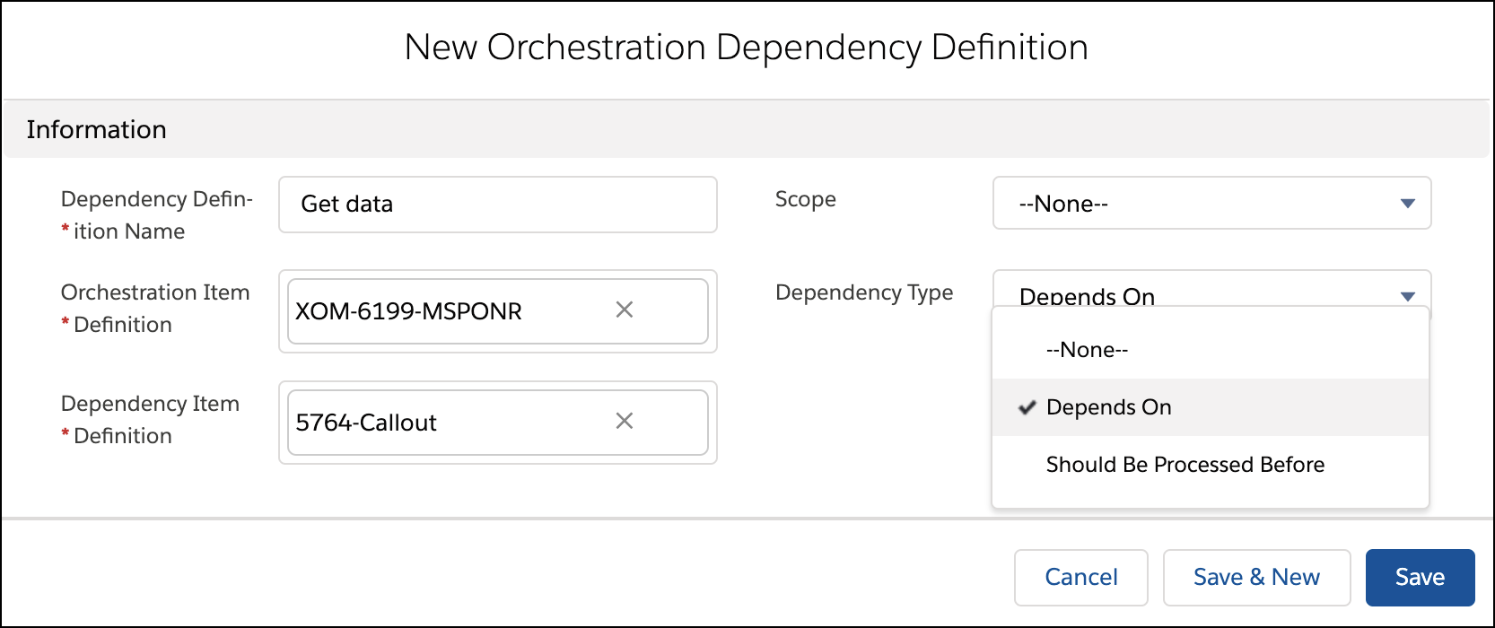 Orchestration Dependency Definition example.