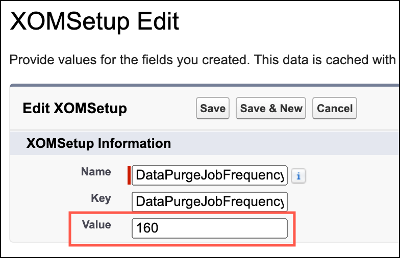 The XOMSetup Edit screen, with a box around the Value field.