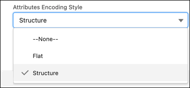 An image of the Attributes Encoding Style drop-down menu, showing None, Flat, and Structure.