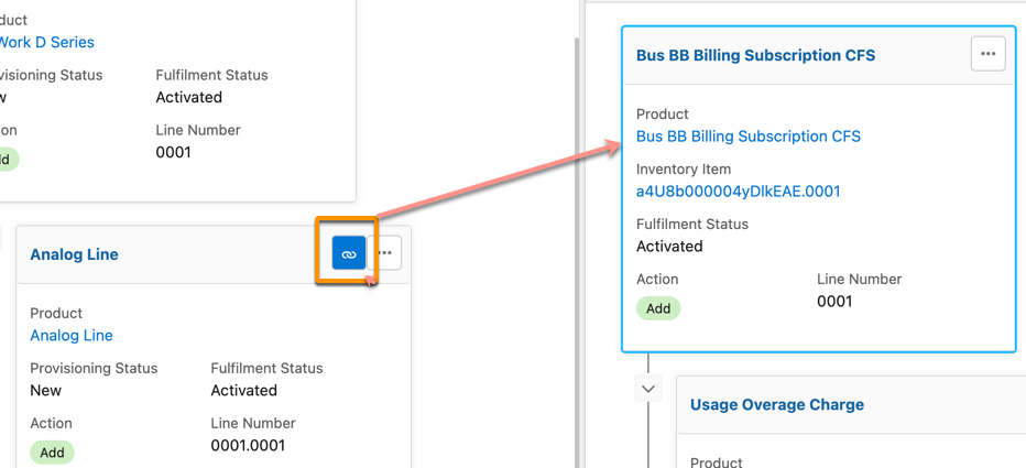 A selected link button, showing its child highlighted in blue.