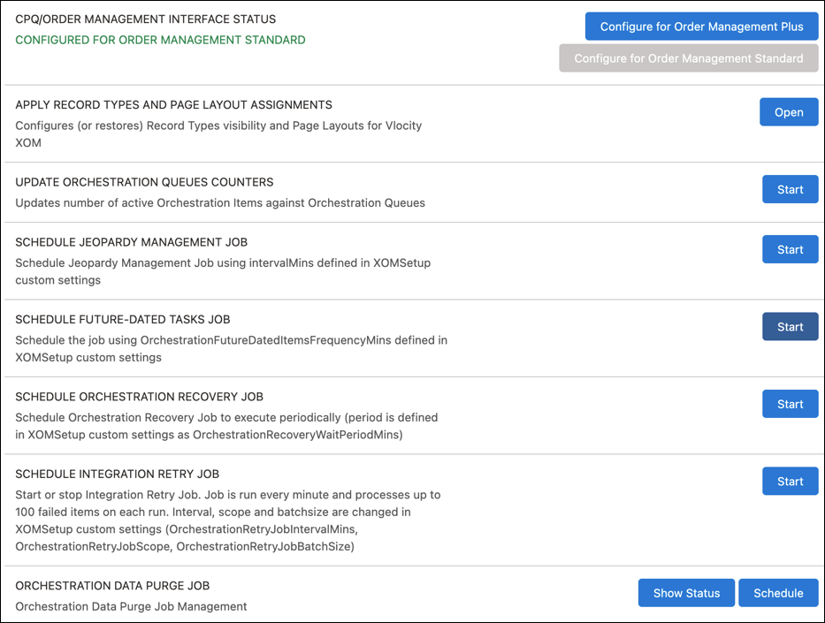 The XOM Admin panel and options. Nothing is selected.