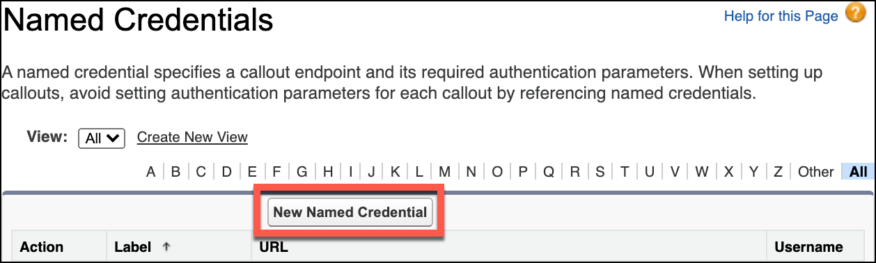 An image highlighting the New Named Credentials button.