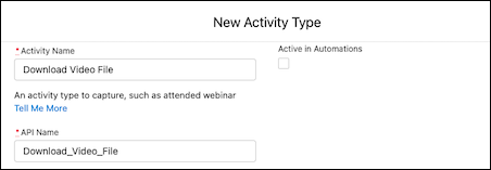 New activity modal with example activity name "download video file".