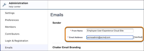 Registerkarte 'E-Mail' mit Name und Adresse des Absenders der Willkommens-E-Mail