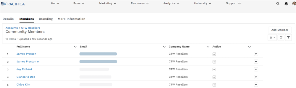 Members tab in Account Management