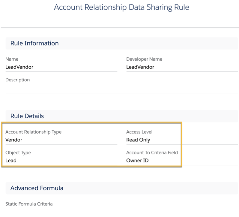 Account relationship data sharing rule.