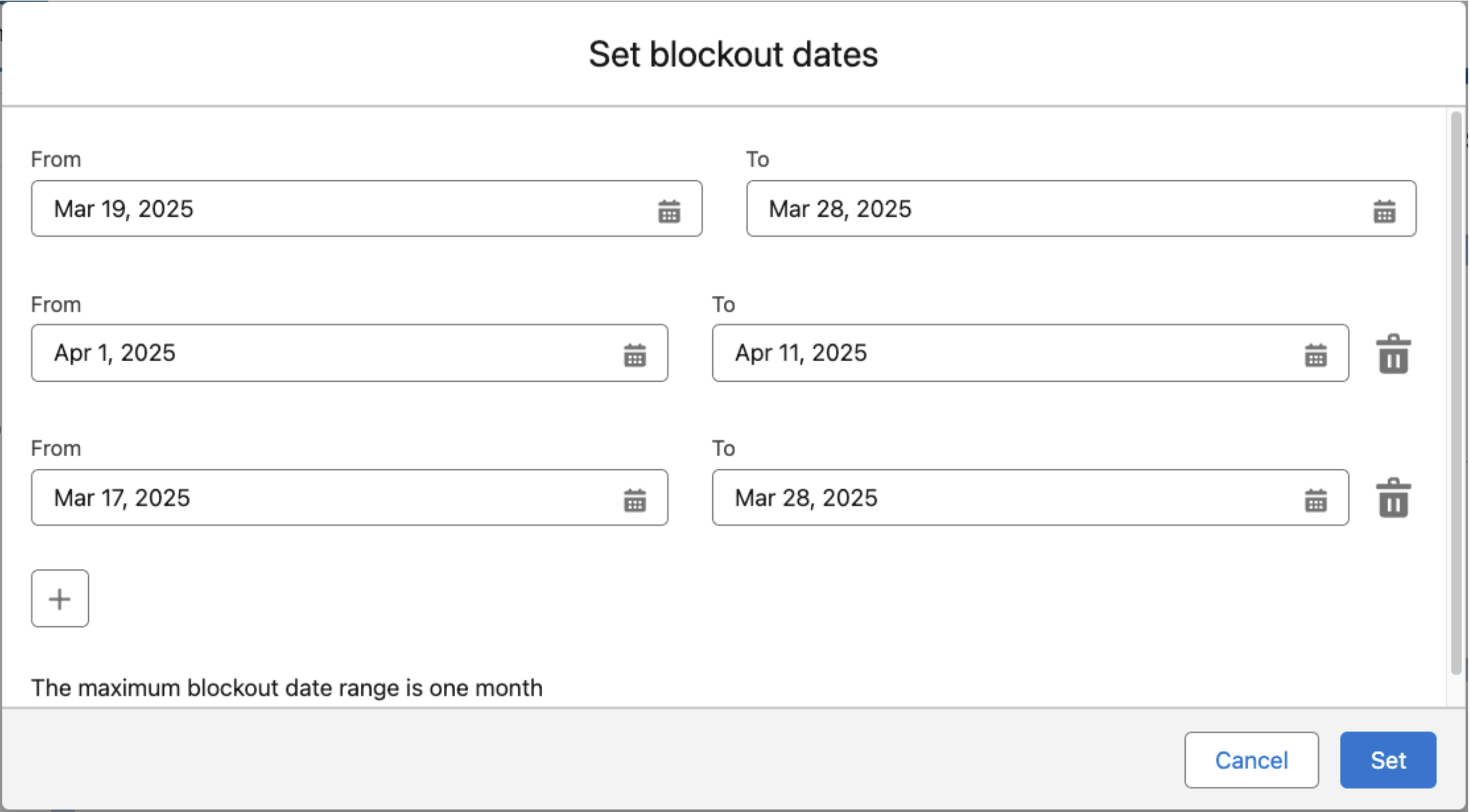 Set Blockout Dates