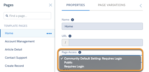 Login access setting for a page