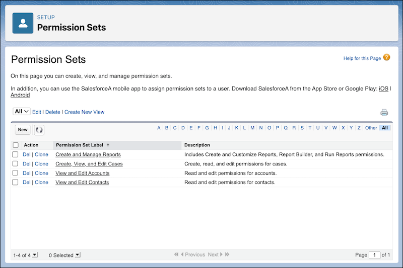 Permission sets detail page in Setup.