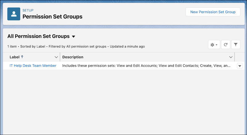 Permission Set Groups detail page in Setup.