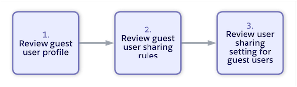 Diagram representing steps for troubleshooting guest user access issues.