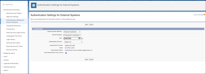 Example of Authentication Settings for External Systems