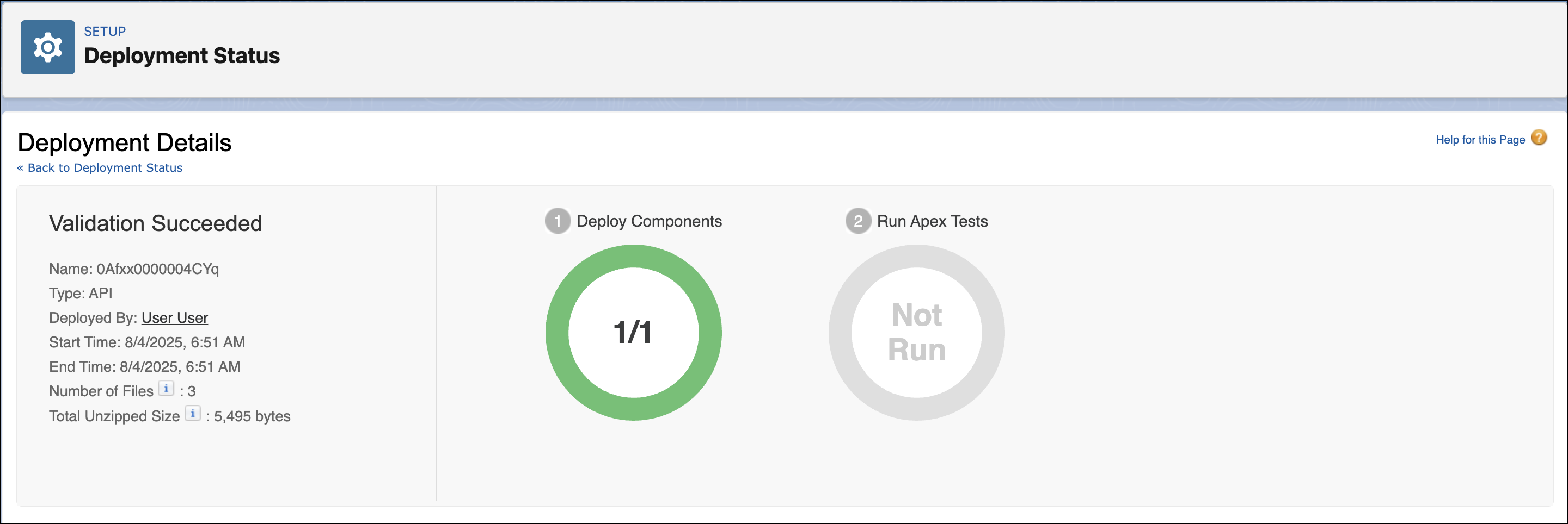 Quick Deploy button for a succeeded validation
