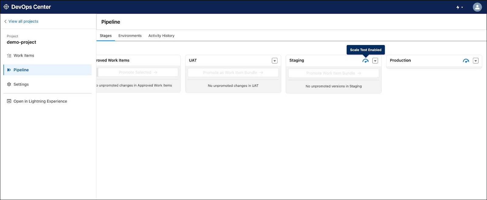 Devops Center pipeline stage with Scale Test enabled
